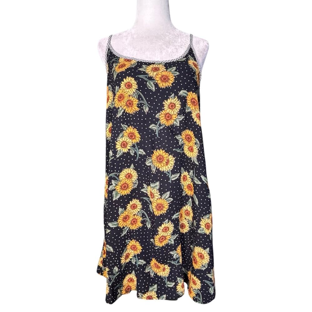 Vintage Sunflower Polka Dot Slip Dress Gingham Cottagecore Sundress Whimsical